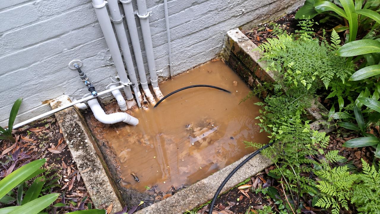 Overflowing blocked drain outside an Auckland home